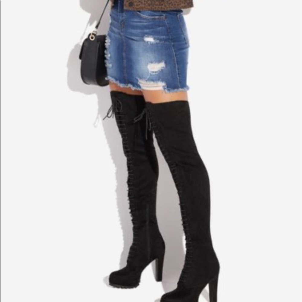 Shoe Dazzle Remi Black Suede Over The Knee Boots